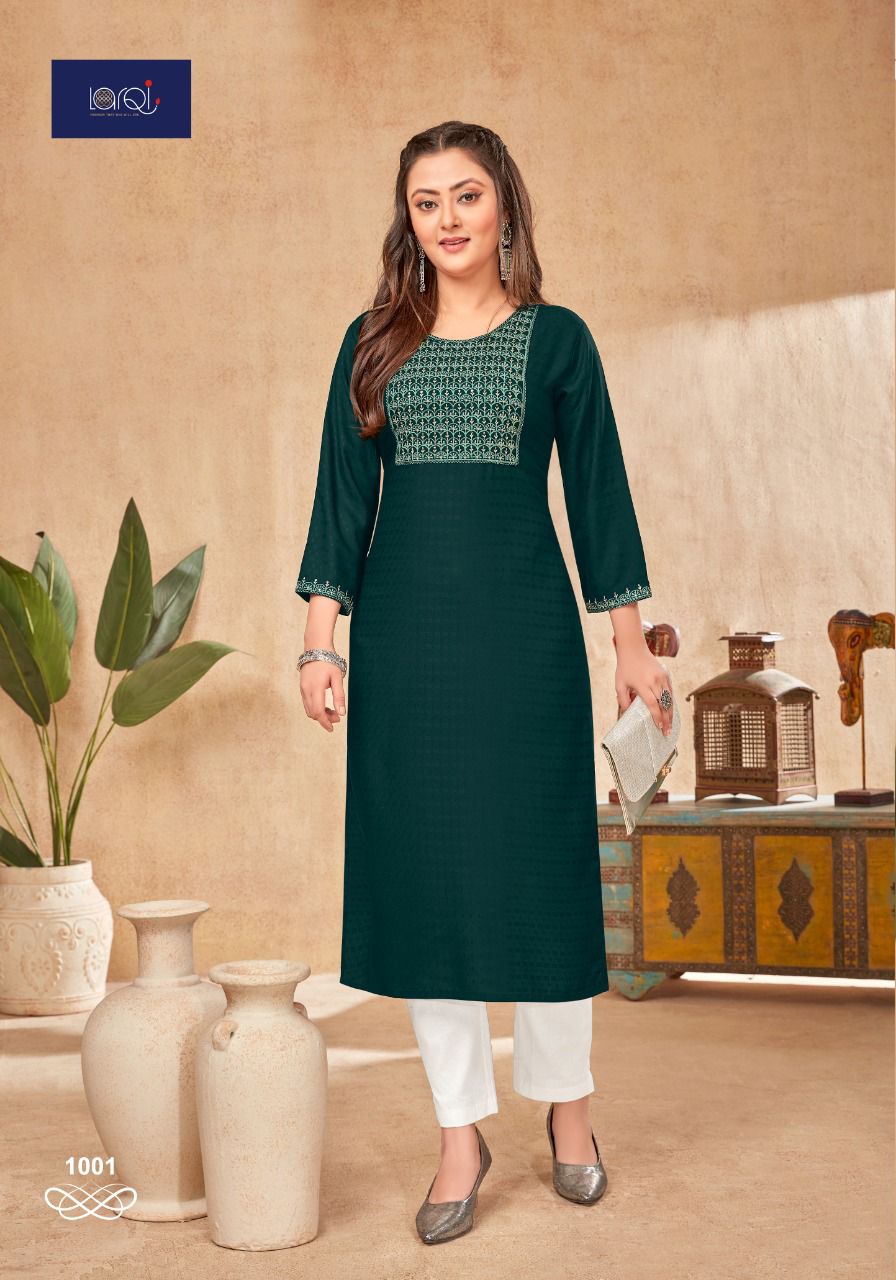 Larqi Oreo Chocolate 1 Rayon Fancy Wear Embroidery Kurti Collection